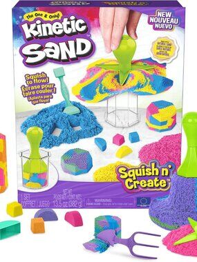 Kinetic Sand Squish N Create Playset 13.5oz Sand 5 Tools Ages 3+ Kids Toy